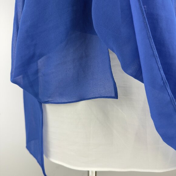 SANDRO Paris Sheer Overlay Contrast White Placket Cobalt Blue Mini Dress Size 2 - Picture 8 of 14